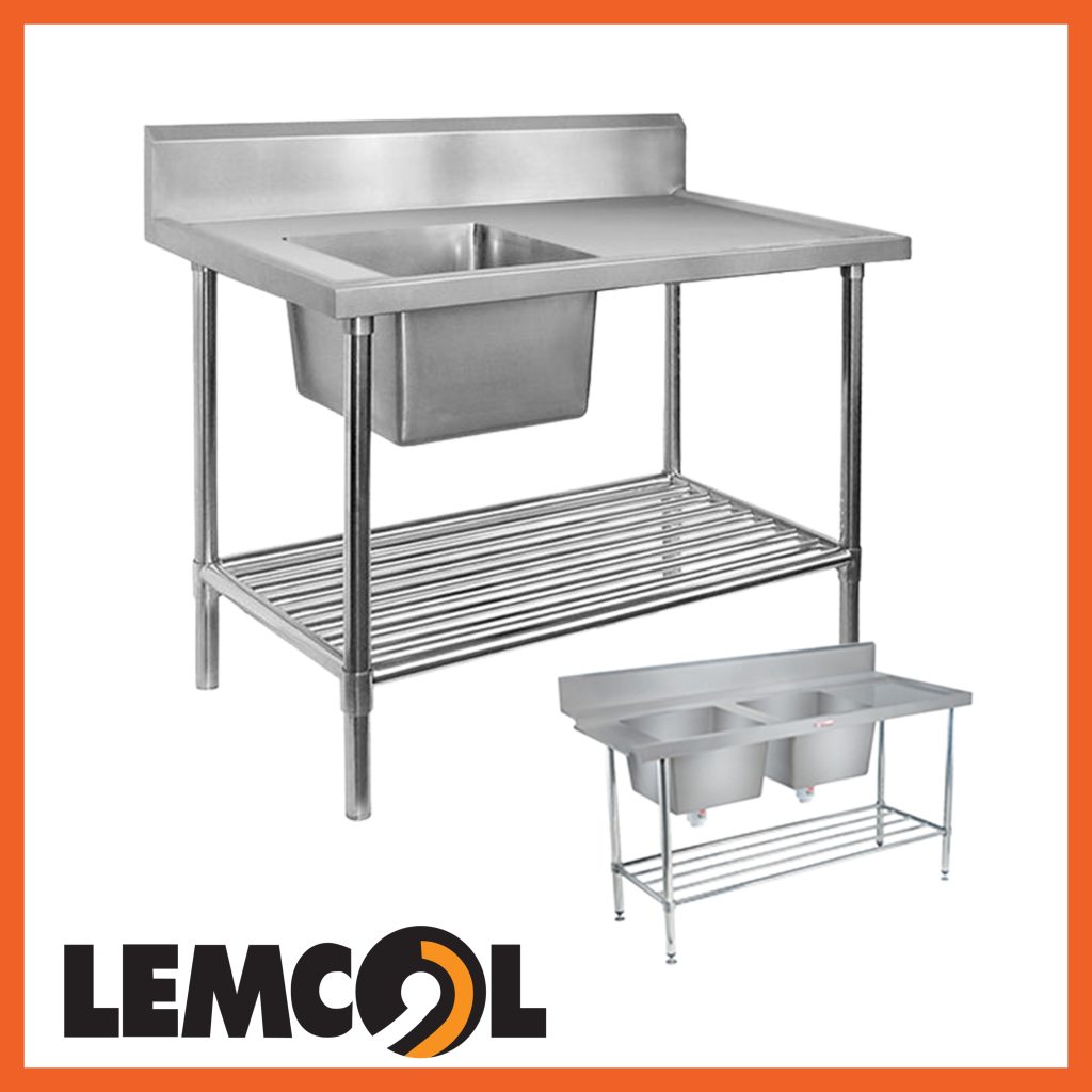 steel bench with sink and a two-sink version