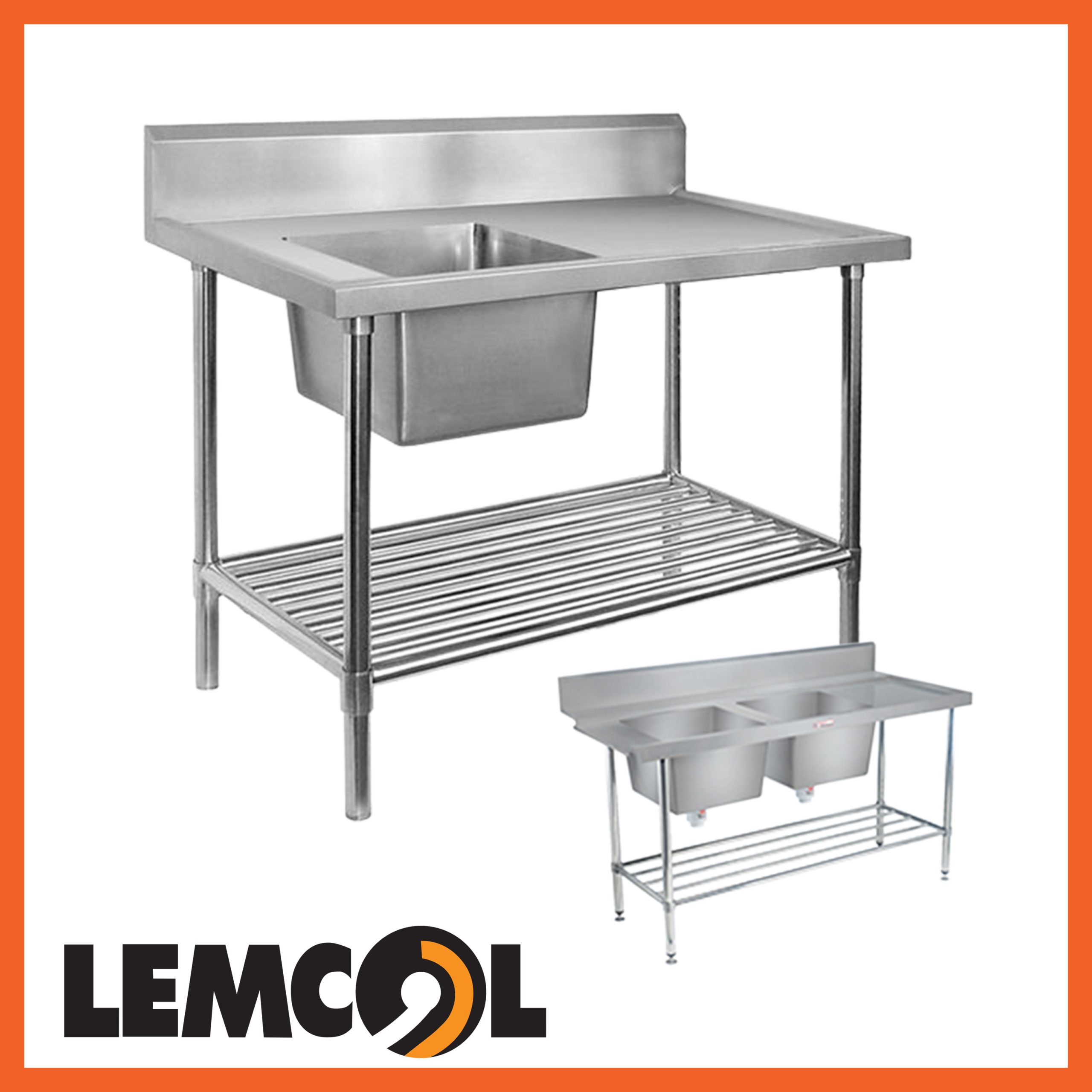steel bench with sink and a two-sink version