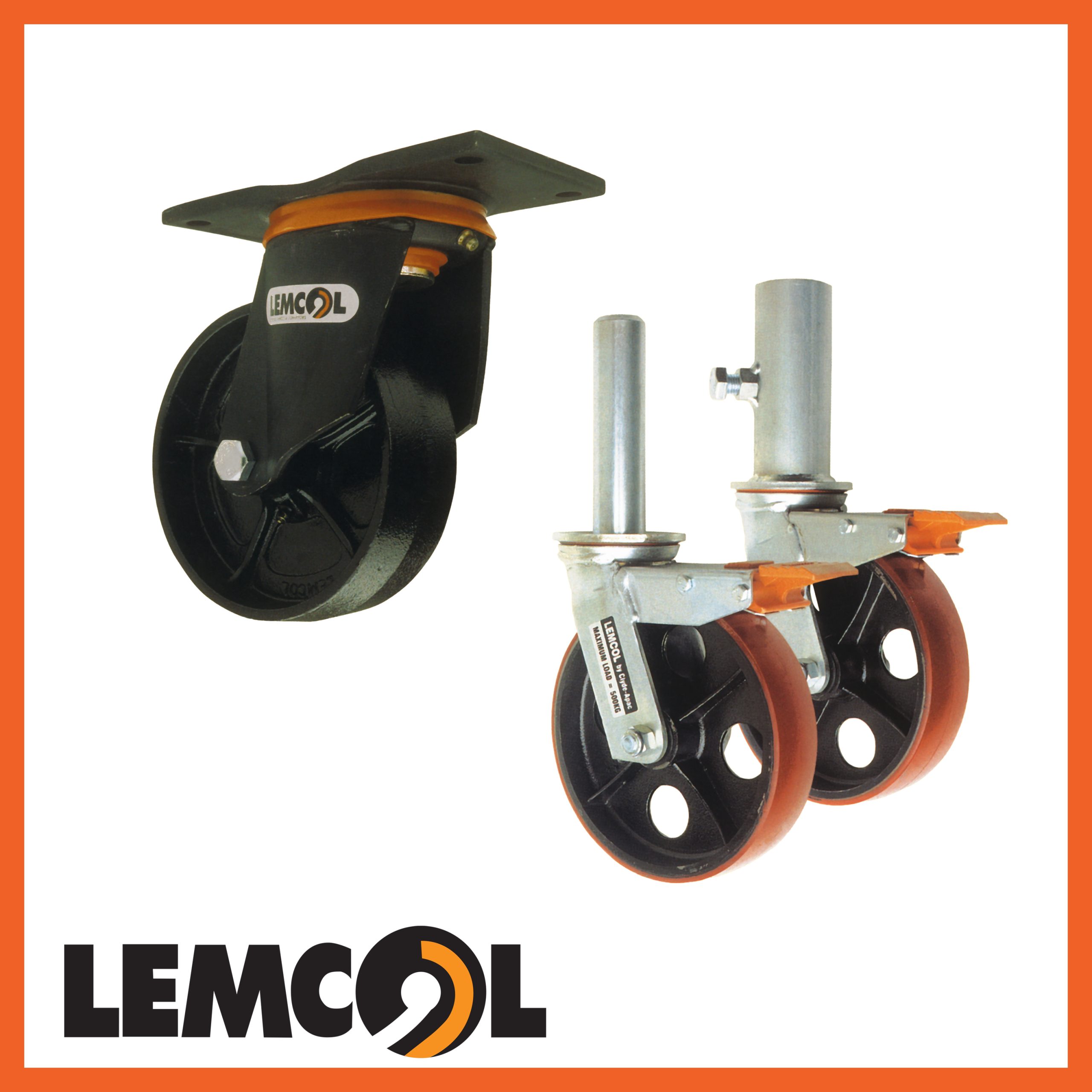 a waste bin castor and 2 scaffold castors