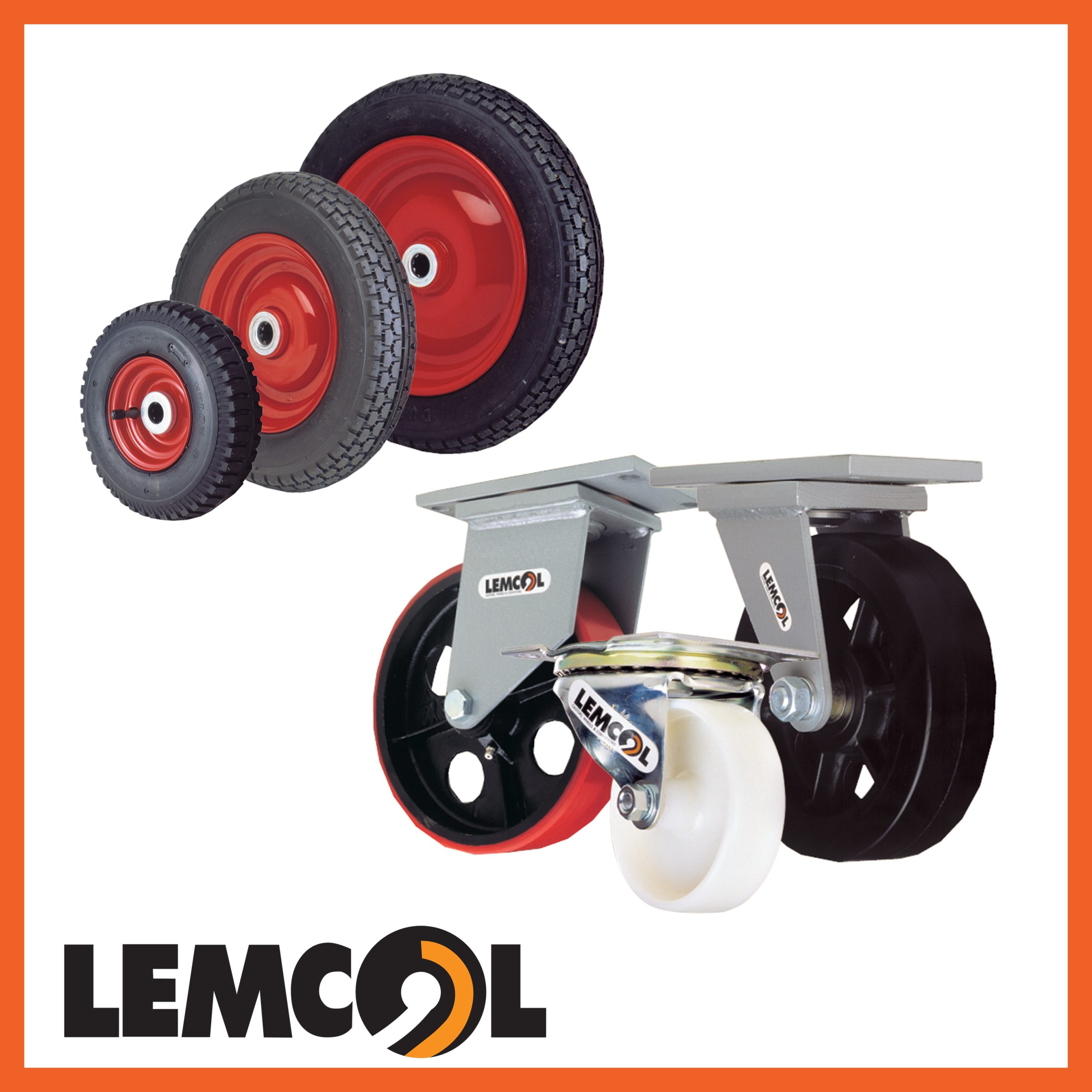 a selection of castors and pneumatic wheels